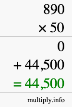 How to calculate 890 times 50 using long multiplication