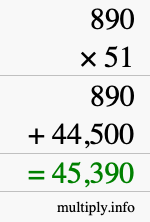 How to calculate 890 times 51 using long multiplication