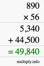 How to calculate 890 times 56 using long multiplication