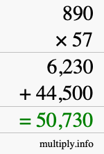 How to calculate 890 times 57 using long multiplication
