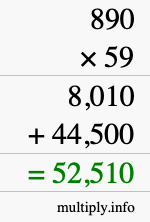 How to calculate 890 times 59 using long multiplication