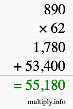 How to calculate 890 times 62 using long multiplication