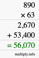 How to calculate 890 times 63 using long multiplication