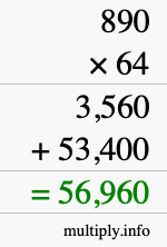 How to calculate 890 times 64 using long multiplication