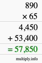 How to calculate 890 times 65 using long multiplication