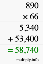 How to calculate 890 times 66 using long multiplication
