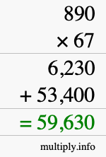 How to calculate 890 times 67 using long multiplication
