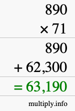 How to calculate 890 times 71 using long multiplication