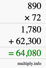 How to calculate 890 times 72 using long multiplication