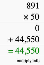 How to calculate 891 times 50 using long multiplication