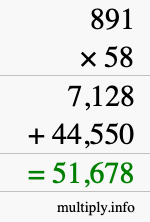 How to calculate 891 times 58 using long multiplication