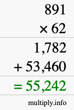 How to calculate 891 times 62 using long multiplication