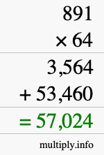 How to calculate 891 times 64 using long multiplication