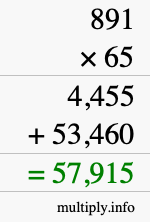 How to calculate 891 times 65 using long multiplication