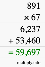 How to calculate 891 times 67 using long multiplication