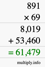 How to calculate 891 times 69 using long multiplication