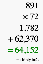 How to calculate 891 times 72 using long multiplication