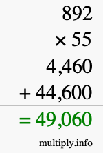 How to calculate 892 times 55 using long multiplication
