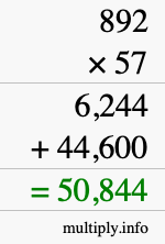 How to calculate 892 times 57 using long multiplication
