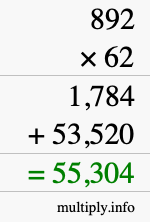 How to calculate 892 times 62 using long multiplication