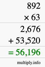 How to calculate 892 times 63 using long multiplication