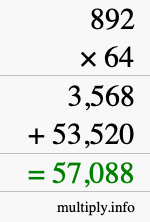How to calculate 892 times 64 using long multiplication