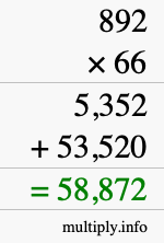 How to calculate 892 times 66 using long multiplication