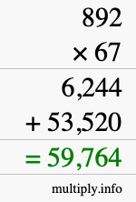 How to calculate 892 times 67 using long multiplication