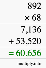 How to calculate 892 times 68 using long multiplication