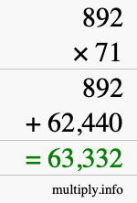 How to calculate 892 times 71 using long multiplication