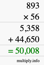How to calculate 893 times 56 using long multiplication