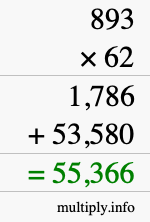 How to calculate 893 times 62 using long multiplication