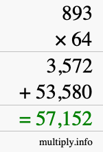 How to calculate 893 times 64 using long multiplication
