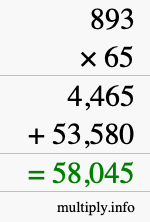 How to calculate 893 times 65 using long multiplication