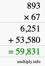 How to calculate 893 times 67 using long multiplication