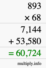 How to calculate 893 times 68 using long multiplication