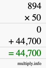 How to calculate 894 times 50 using long multiplication