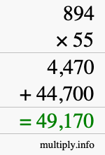 How to calculate 894 times 55 using long multiplication