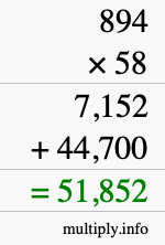 How to calculate 894 times 58 using long multiplication