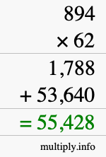 How to calculate 894 times 62 using long multiplication