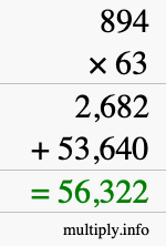 How to calculate 894 times 63 using long multiplication