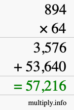 How to calculate 894 times 64 using long multiplication