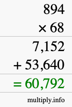 How to calculate 894 times 68 using long multiplication