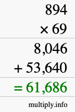 How to calculate 894 times 69 using long multiplication