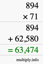 How to calculate 894 times 71 using long multiplication