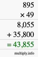 How to calculate 895 times 49 using long multiplication