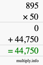 How to calculate 895 times 50 using long multiplication