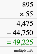 How to calculate 895 times 55 using long multiplication