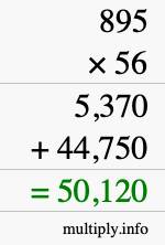How to calculate 895 times 56 using long multiplication