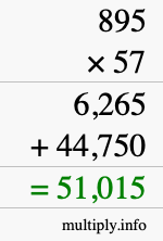 How to calculate 895 times 57 using long multiplication